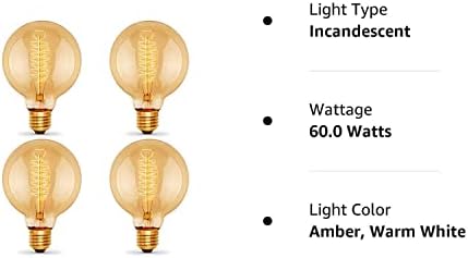 אורות חדשים 4 חבילות נורות אדיסון 60 וואט, גרם 25 / גרם 80 גלוב וינטג ' ליבון אדיסון סט נורות, 2100 קראט לבן חם,