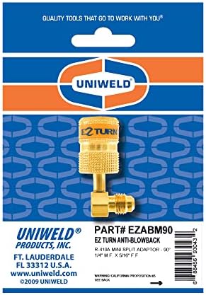Uniweld ezabm90 ez-turn® אנטי-Blowback R410a מיני מתאם פיצול, 1/4 M.F. x 5/16 נקבה, 90 °
