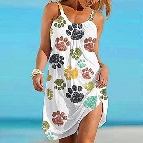 שמלות מזדמנות לנשים קיץ א-צוואר טנק ללא שרוולים שמנה פרחונית מודפסת חלול חוף חוף קצר מיני שמחה