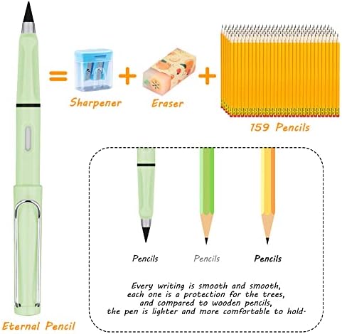 איניב 5 סטים עיפרון קסם ללא דיו עיפרון נצחי נצחי עם מחק, אינפיניטי עיפרון לשימוש חוזר לכתיבת ציור עם 5 מחק נוסף ו-5 ציפורניים