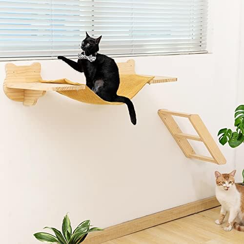 חתול חלונות מוט ערסל לחתולים מקורה קיר מדף מוצק עץ קיר רכוב צעדים פעילות חתולי ריהוט