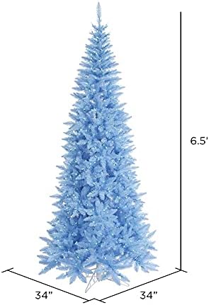 Vickerman 6.5 'Sky Blue Blue Slim Slim Artificial Christman, אורות LED עם דורה -מוארים - עץ חג המולד כחול פו -כחול - עיצוב
