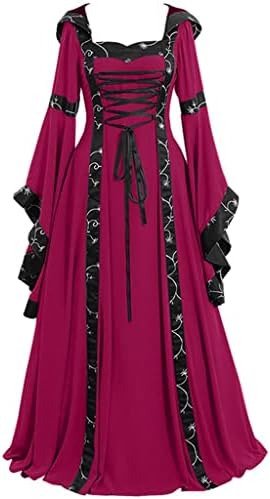 שמלות וינטג 'לנשים אורך רצפה מימי הביניים בתוספת שמלת רנסנס שמלה ארוכה של שמלה גותית קוספליי שחור שמלה שחורה
