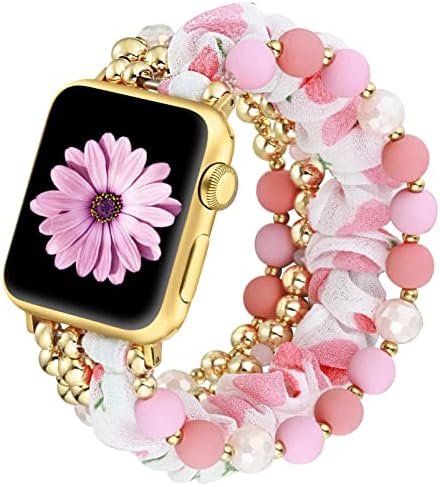 להקת סקראנצ'י ורודה של דילנדו תואמת את Apple Watch 38 ממ רצועת שרשרת הכוכבים התואמת ל- Apple Watch 41 ממ