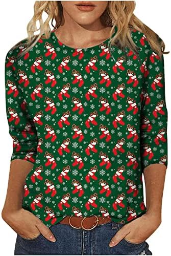 חג המולד חולצות נשים של חג המולד ארוך שרוול קרוע צוות צוואר חולצה מצחיק חג המולד עלים גרפי מזדמן חג למעלה