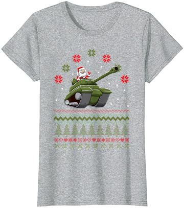 סנטה מכוער חג המולד נושא גרפי צבאי משוריין צעצוע טנק חולצה