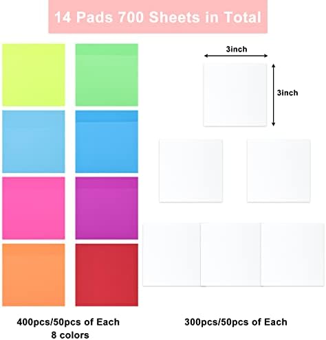 EOOUT 700 Sheets תווים דביקים שקופים 3x3 אינץ ', 14 רפידות ברורות