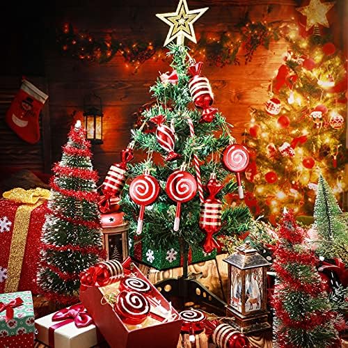 18 חתיכות קישוטי סוכרייה על מקל חג המולד קישוטים לממתקים אדומים ולבנים קישוטי ממתקים PVC קישוטי ממתקים חג המולד