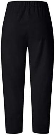 מכנסי קאפרי לנשים כותנה פשתן רחבה מכנסיים קצוצים לנשים קיץ מכנסי חוף רופפים מכנסיים מותניים אלסטיים מכנסיים