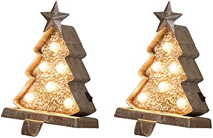 Glitzhome 2 PCS LED LED מחזיק גרב עץ חג המולד מואר, ווים 7.5 חג המולד לגרביים קישוט מקורה לחג המולד