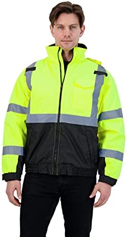Bass Creek Outfitters גברים ANSI/ISEA Class 3 מעיל בטיחות נראות גבוהה - מעיל בניית בגדי עבודה: הקלטה רפלקטיבית