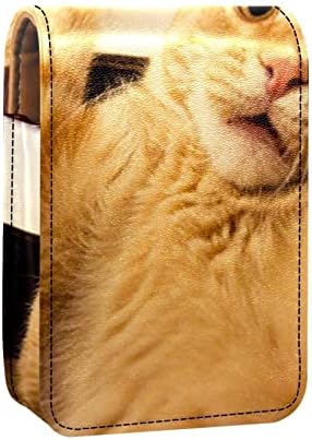 עור גלוס שפתון ארגונית עם מראה, מיני שפתון מחזיק תיק,בעלי החיים חתול דפוס