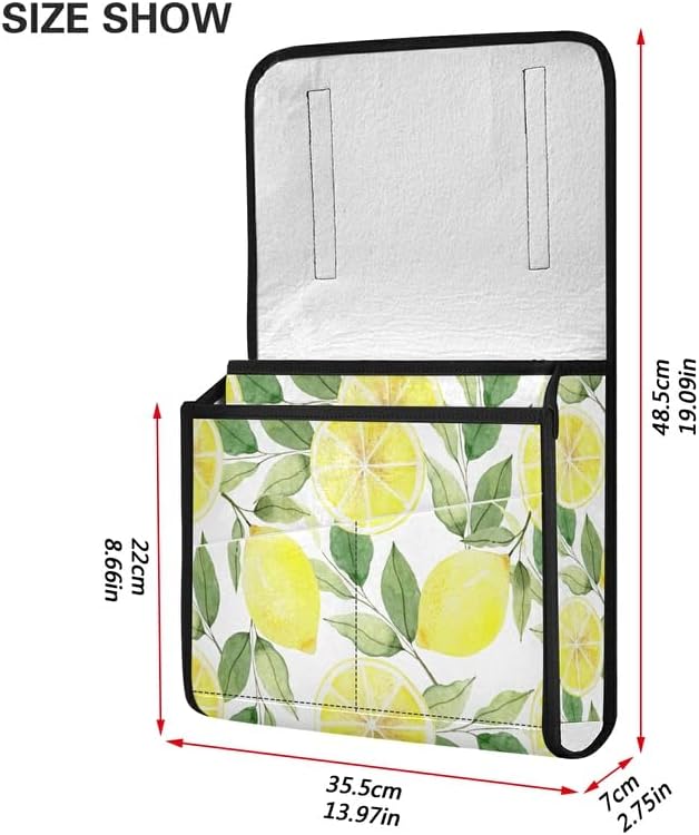 מיטת Zoeo Shide Caddy לימון לימון צבעי אחסון מיטות מיטות 5 כיס לכיס שלט מרחוק מטען מגזין טלפונים ניידים
