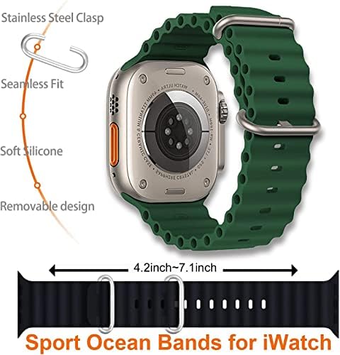 רצועת אוקיינוס ​​תואמת לרצועת ספורט מתכווננת של Apple Watch לסדרת Apple Watch Ultra/8/7/6/5/4/3/3/2/1/SE תואמת 42 ממ