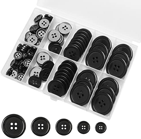 כפתורי תפירה מעורבים של Jawflew 100 יחידות 4 כפתורי חורים 5 כפתור שרף גדלים עם קופסת אחסון בתא נפרד, חליפה לתפירה, פרויקטים