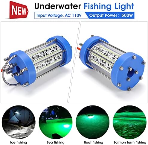 Pamiers LED אור דיג מתחת למים, AC 110V 500W/65000LUM, עם פונקציית התאמת בהירות מרחוק, מושכים דגים מהיר יותר, יעיל וגמיש, יותר