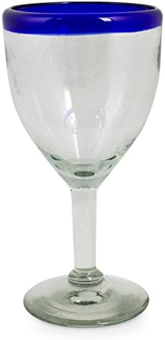 נוביקה מנופחת ביד גביעי יין מזכוכית ממוחזרת בצבע כחול שקוף, 10 אונקיות 'פחית כחולה-קון'