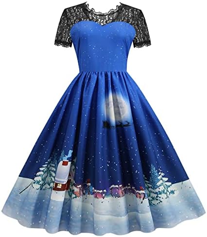 שמלות וינטג 'של נשים בגודל משנות החמישים הדפס חג המולד תחרה תחרה שמלת קוקטייל קוקטייל ערב מסיבת ערב שמלת נדנדה