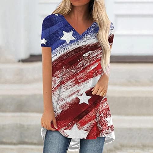 חולצת טשטורה עליונה לבנות נוער סתיו בגדי קיץ שרוול קצר כותנה עמוק V צוואר דגל אמריקאי דגל אמריקאי גרפי חרטה ef ef
