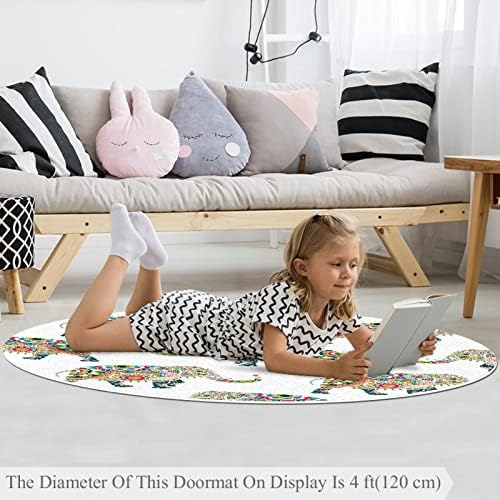 Llnsupply בגודל גדול 4 רגל עגול ילדים אזור משחק שטיח בוהו פיל אפריקני רקע לבן משתלת כרית שטיח לא להחליק ילדים שטיח פליימת
