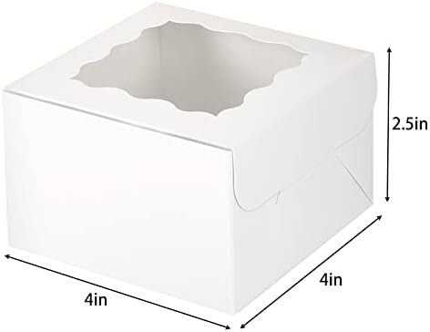 עוד 50 יחידות 4 על 4 על 2.5 אינץ ' קופסאות מאפייה לבנות עם חלון, קופסאות עוגיות, קופסאות עוגה מיני, קינוח, מאפה, קופסאות פינוק