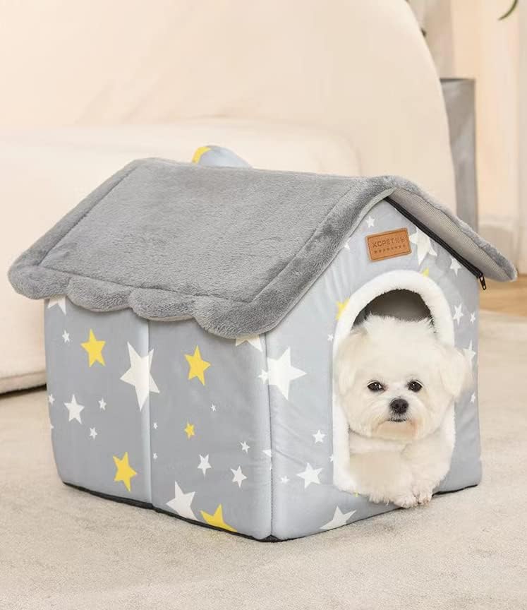 Seahome Dog Dog House מחצלת מיטת מלונה לחיות מחמד מקורות, מיטת קן ישנה וחמה סגורה עם כרית נשלפת, מכוסה Condos Pet