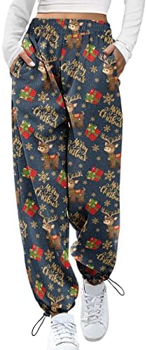 מכנסי טרנינג לחג המולד מכנסי טרנינג נמתחים מותניים גבוהים מכנסי טרנינג רגועים מכנסיים שלג רופפים מכנסי ריצה ריצה