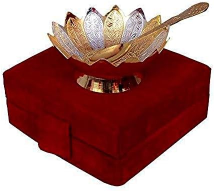 מגש פליז קערת פליז של Parijat עם עיצוב חריטה מלכותי הודי עם קופסה ארוזה מתנה דקורטיבית