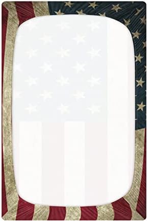גליון עריסה של דגל אמריקה וינטג 'וינטג' סדין בסינט מצויד לבנים פעוטות תינוקות, מיני מידה 39 x 27 אינץ '