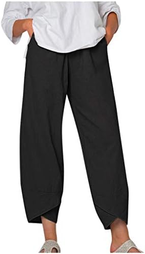 קאפרי מכנסיים לנשים מקרית קל משקל קיץ מכנסיים רופף אלסטי מותניים קפריס מכנסיים רחב רגל קצוץ מכנסי טרנינג