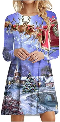 שמלת עץ חג המולד רוזיוג לנשים 3 הדפסת שרוול ארוך מקרית התלקח נדנדה שמלת חולצה מסיבת קוקטייל שמלת חג