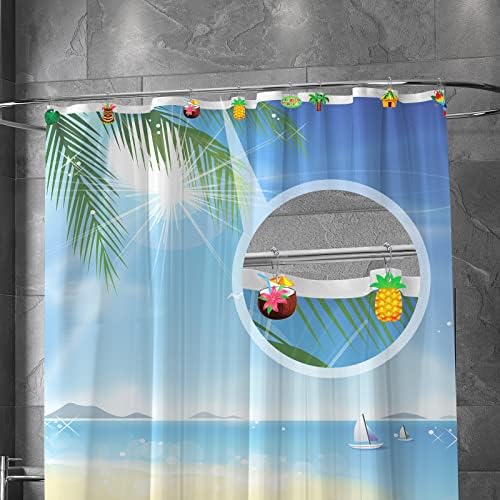 סט קונקליי של 12 וילון מקלחת הוואי לואו ווים לחדר אמבטיה קיץ טבעות וילון מקלחת טרופיות אננס פלמינגו טבעות מקלחת