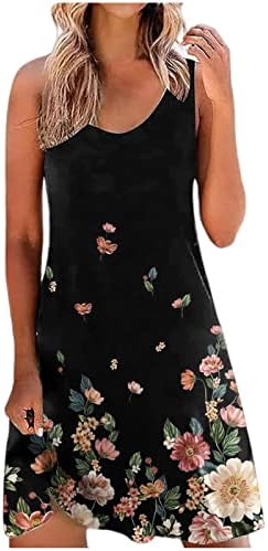 פנסי נשים קיץ שמלה ללא שרוולים פרחוני הדפסת הולו מתוך שמלה קיצית רופף מיני מזדמן שמלות חוף שמלה לנשים 2023