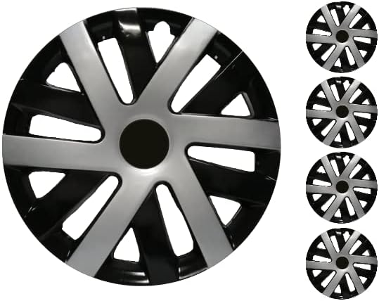 סט קופרי של כיסוי גלגלים בגודל 4 אינץ ', Hubcap שחור-כסוף, הצמד-און-און, מתאים למיצובישי