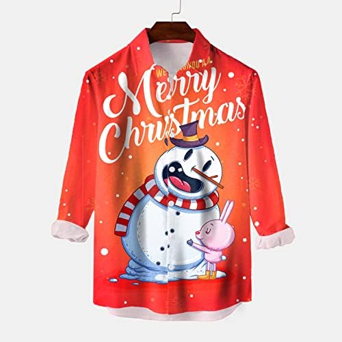 חולצות כפתור לחג המולד של ZDDO לגברים, שרוול ארוך 3D 3D חג המולד מצחיק סנטה קלאוס הדפס חולצה הוואי מתאימה חולצות