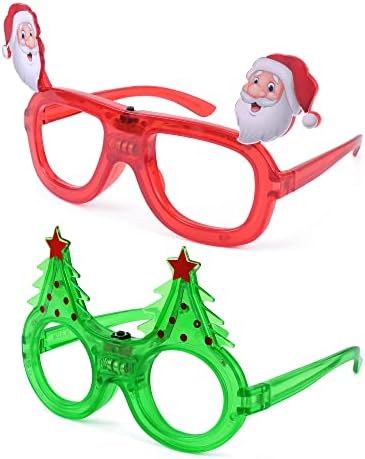 Karsaer 2 PCS לחג המולד משקפי מסיבה מהבהבים, משקפי שמש של מסיבת חג המולד LED