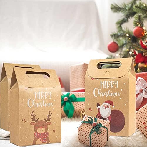 דלטו 24 יחידות חג המולד של קראפט נייר שקיות מתנה, חום מתקפל קופסאות עוגיות חג מולד מסיבת חג מולד פינוק קופסאות ממתקים