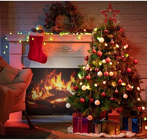 Acozyhom 69 יחידות כדורי חג המולד קישוטים עם טופר עץ כוכב נצנצים 1 לעץ חג המולד, קישוטים עונתיים לחג המולד, כדורי חג המולד