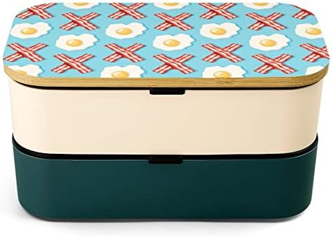 ביציות בייקון שכבה כפולה קופסת ארוחת צהריים בנטו עם מכשיר ארוחת צהריים לערימה כוללת 2 מכולות