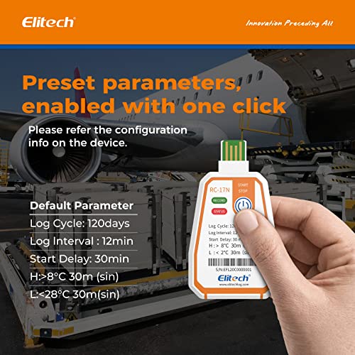 Elitech RC-17N NFC NFC חד פעמי טמפרטורת נתונים לוגר PDF דוח מחוון תאורה