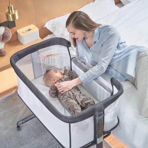 מיטת תינוק קוטניקס עם גלגלים, עריסה קלה מתקפלת לתינוק / תינוקות,רשת נושמת וגובה מתכוונן-אפור