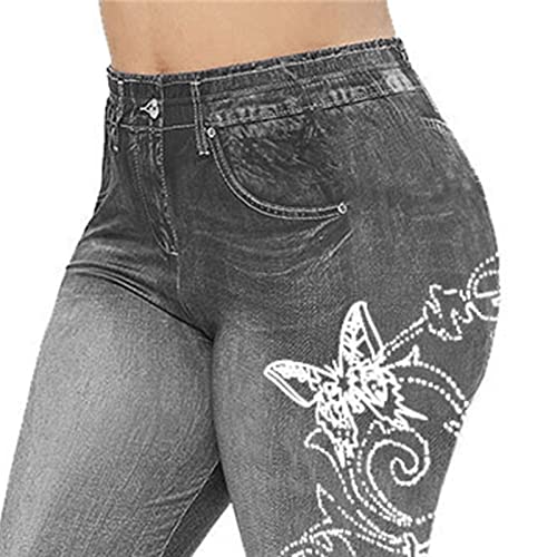 ז 'אן חותלות לנשים גבוהה מותן סקיני מזויף ג' ינס יוגה מכנסיים מודפס בטן בקרת למתוח אימון מכנסיים