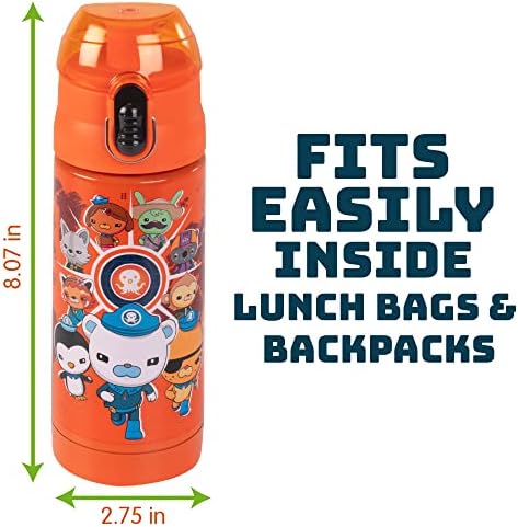 אוקטונאוטים מעל ומעבר לנירוסטה כתומה בקבוק מים מבודד 13 אונקיות לילדים-מכסה חסין לשפוך, קל לשימוש, לשימוש חוזר-שמור