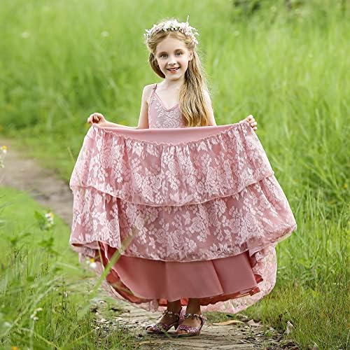 תחרה בוהו פרח ילדה שמלה ללא משענת שושבינה פורמליות טול מסיבת ילדות קטנות יום הולדת שמלות חג