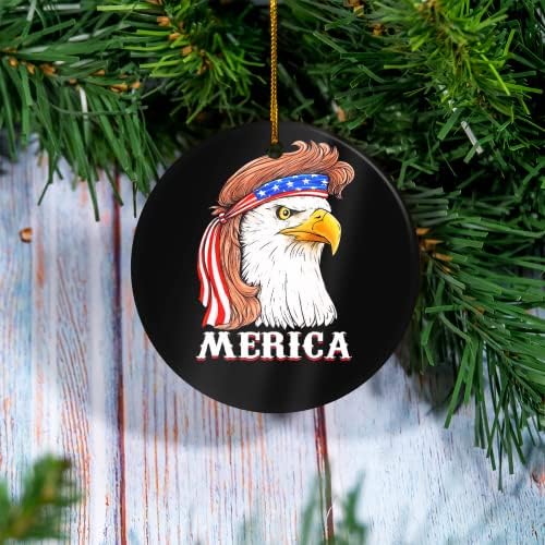 Sun Store חג המולד משפחתי - נשר בורי 4 ביולי ארהב ארהב קישוט הדגל האמריקני קישוט קרמיקה עגול שמור על מזכרת, חג