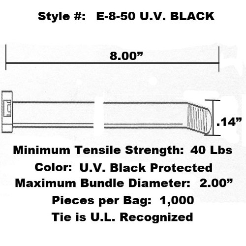 Tach-it-E-8-50UV-10 8 x 40 £. חוזק מתיחה UV עניבת כבלים מוגנת שחורה