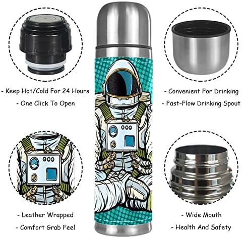 חלל אסטרונאוט ירוק ואקום מבודד נירוסטה בקבוקי תרמוס 16oz, הוכחת דליפה לשימוש חוזר בקבוק מים ללא BPA עם מכסה כוס, שמר על