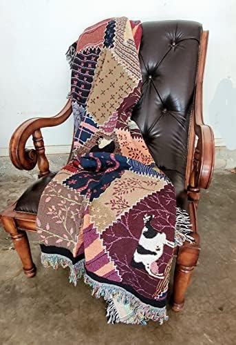 קאנטרי מטורף מטורף מתנה שולי שולי שטיחים ארוגים אפגניסטן/לזרוק שמיכה או קיר תלויים כותנה הכוללת קוטג'ים אסמים פרות