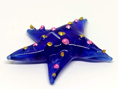צלמיות מיניאטוריות של Sansukjai Starfish בעלי חיים בעלי חיים מפוצצים ביד זכוכית קיטוש מתנה אספנית, כחול