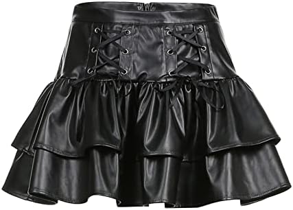 חצאית מיני קצרה לנשים בסגנון כהה בסגנון כהה חצאית דזה דזה דזה חצאית עור כפולה תפור רוכסן קפלים חצאיות קפלות
